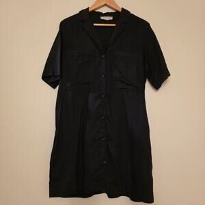 Everlane Linen Button Front Shirt Dress Black Short Sleeve Women’s Small S